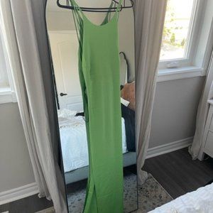 Green Satin Long Maxi Dress with Strappy Back